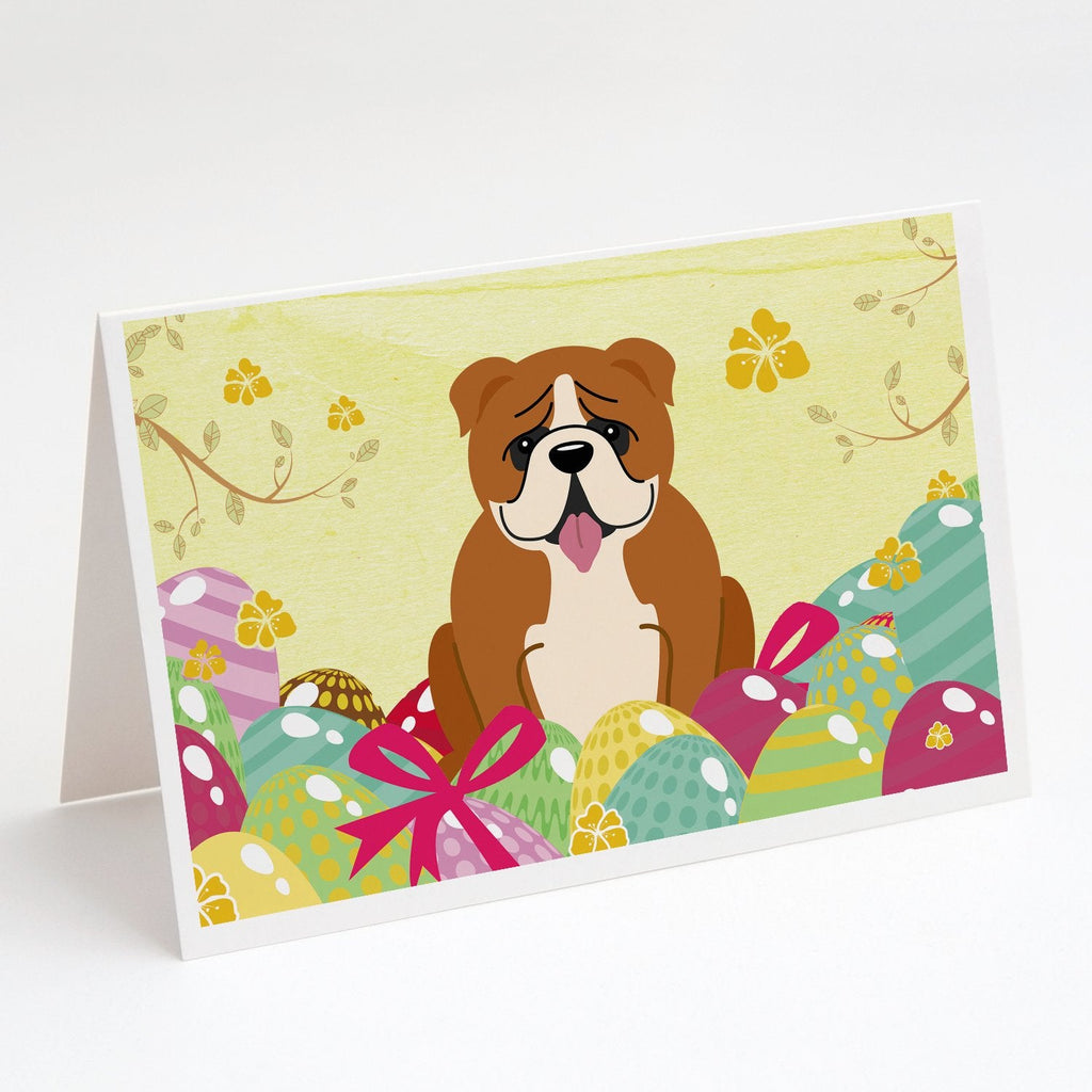 Easter Eggs English Bulldog Red White Greeting Cards Pack of 8 Blank Cards with Envelopes Whimsical A7 Size 5x7