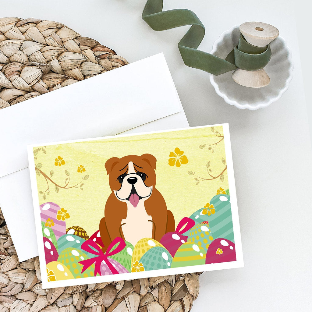 Easter Eggs English Bulldog Red White Greeting Cards Pack of 8 Blank Cards with Envelopes Whimsical A7 Size 5x7