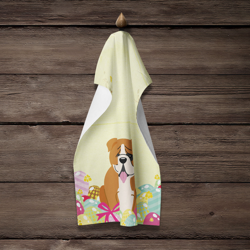 Easter Eggs English Bulldog Red White Kitchen Towel Velour Plush Front and Cotton Loop Back Machine Washable