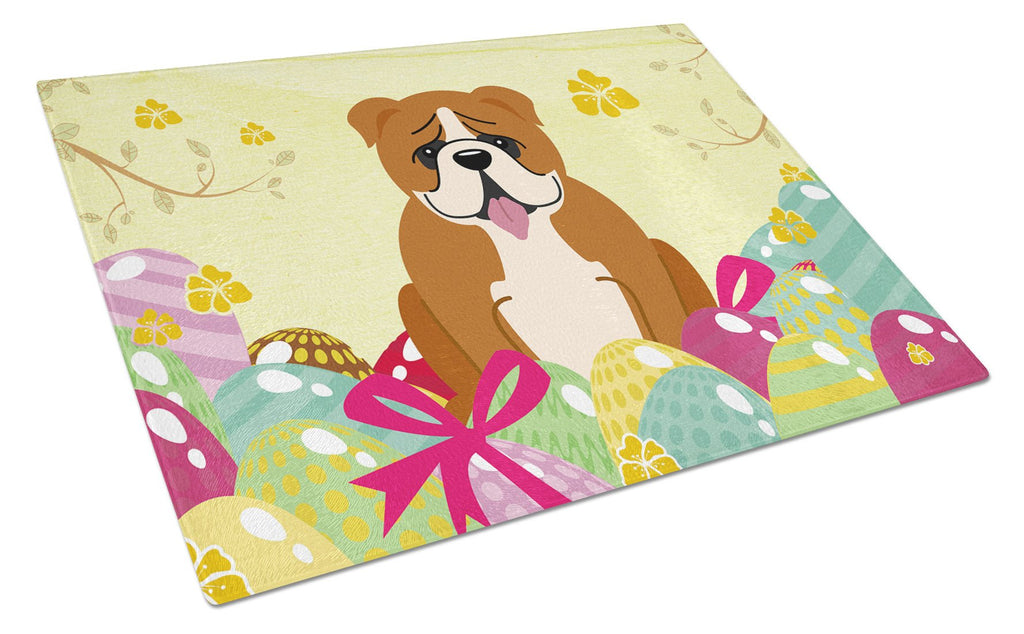 Easter Eggs English Bulldog Red White Cutting Board Tempered Glass Kitchen Cutting Surface, Heat Resistant Chopping, Non-Slip Feet, Food Prep & Serving