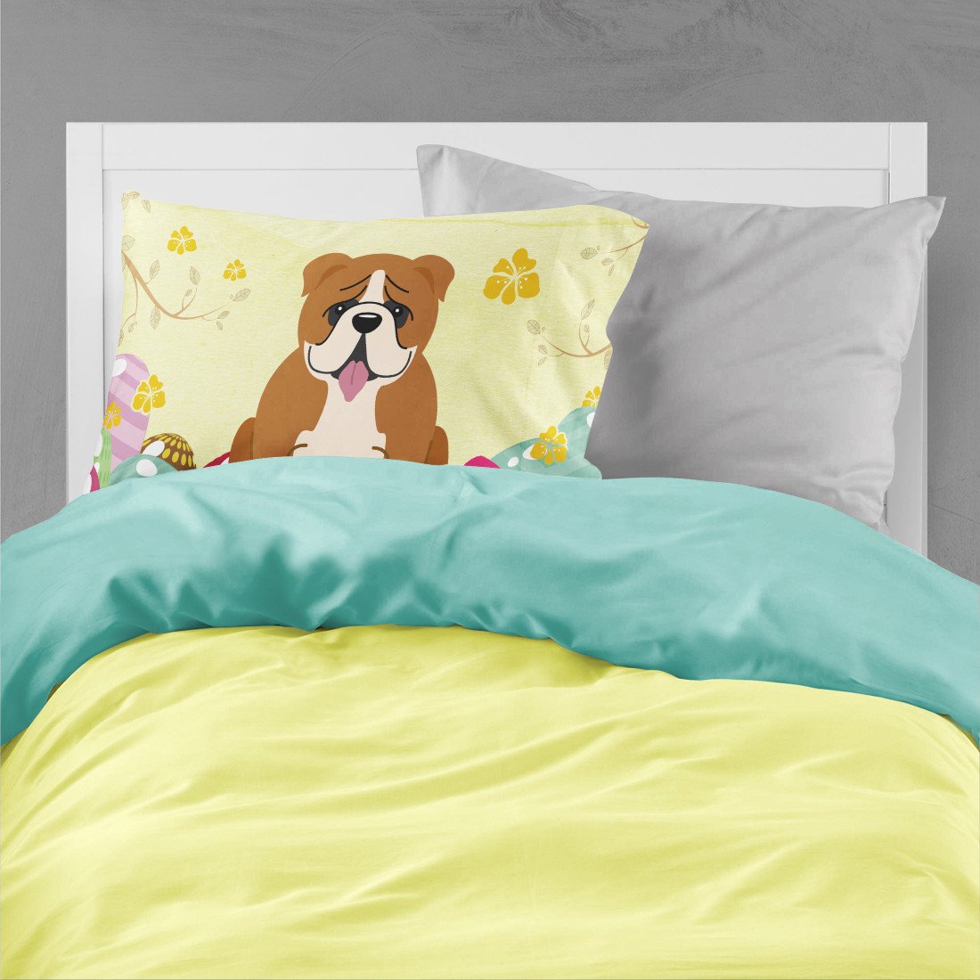 Easter Eggs English Bulldog Red White Standard Pillowcase Lightweight Super Soft Easy Care Decorative Artwork Pillowcase, Standard