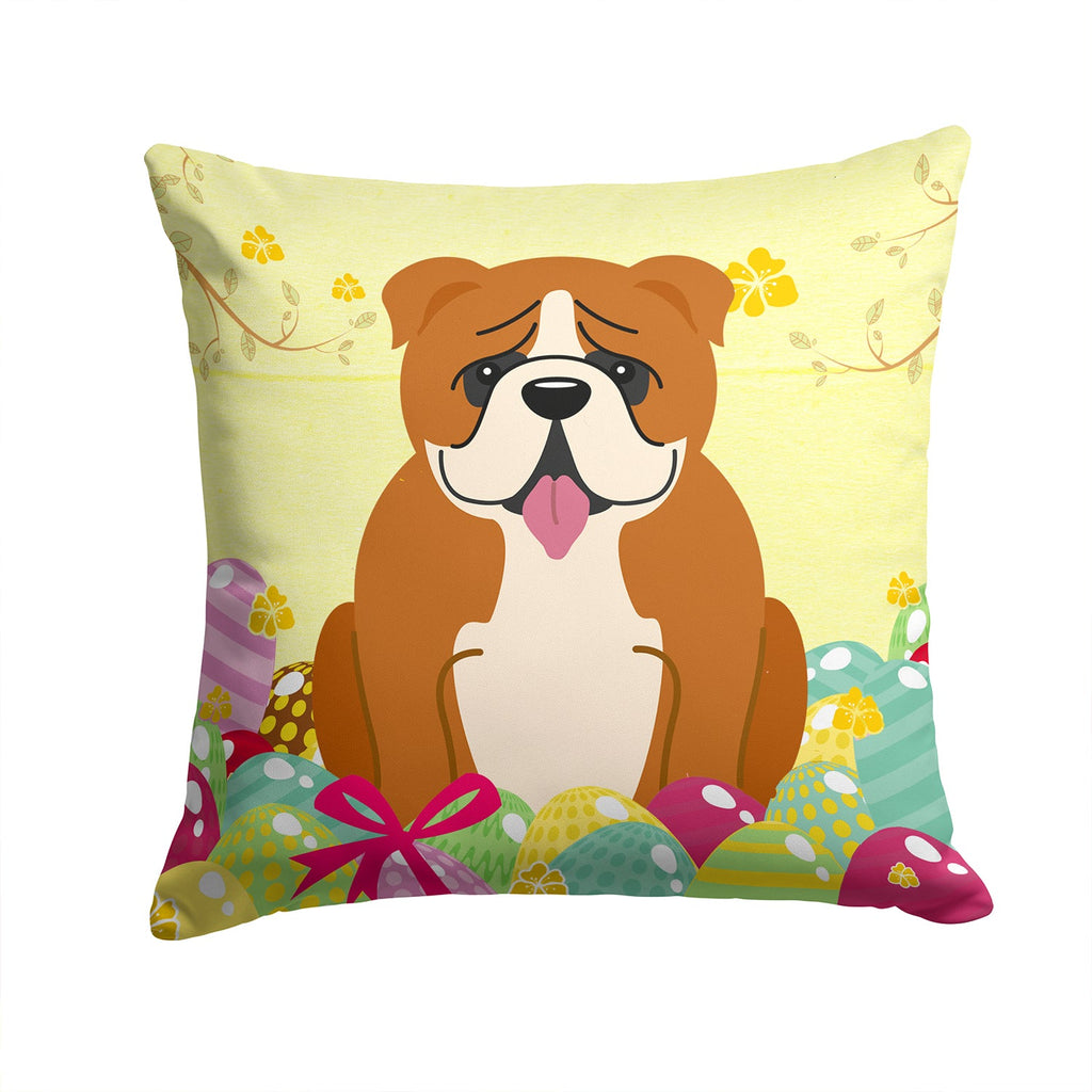 Easter Eggs English Bulldog Red White Decorative Throw Pillow 14x14 Indoor Outdoor Accent Cushion, Fabric Cover with Insert for Sofa, Bed, Porch & Living Room