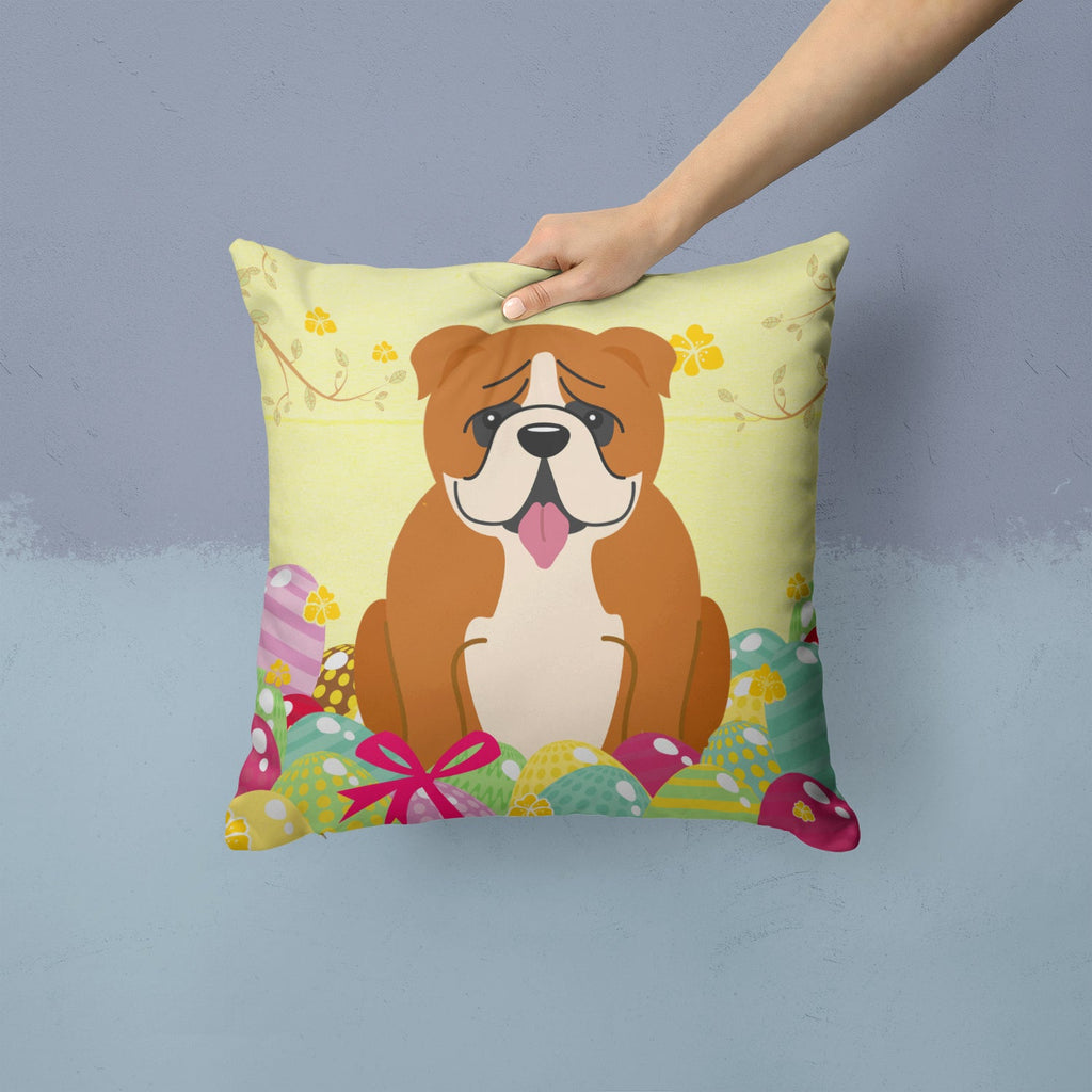 Easter Eggs English Bulldog Red White Decorative Throw Pillow 14x14 Indoor Outdoor Accent Cushion, Fabric Cover with Insert for Sofa, Bed, Porch & Living Room