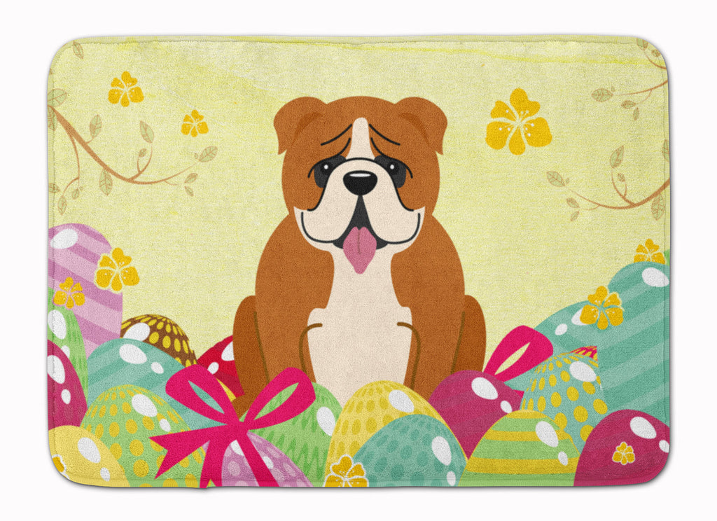 Easter Eggs English Bulldog Red White Memory Foam Kitchen Mat Machine Washable Anti-Fatigue Cushion Comfort Bath or Kitchen Rug