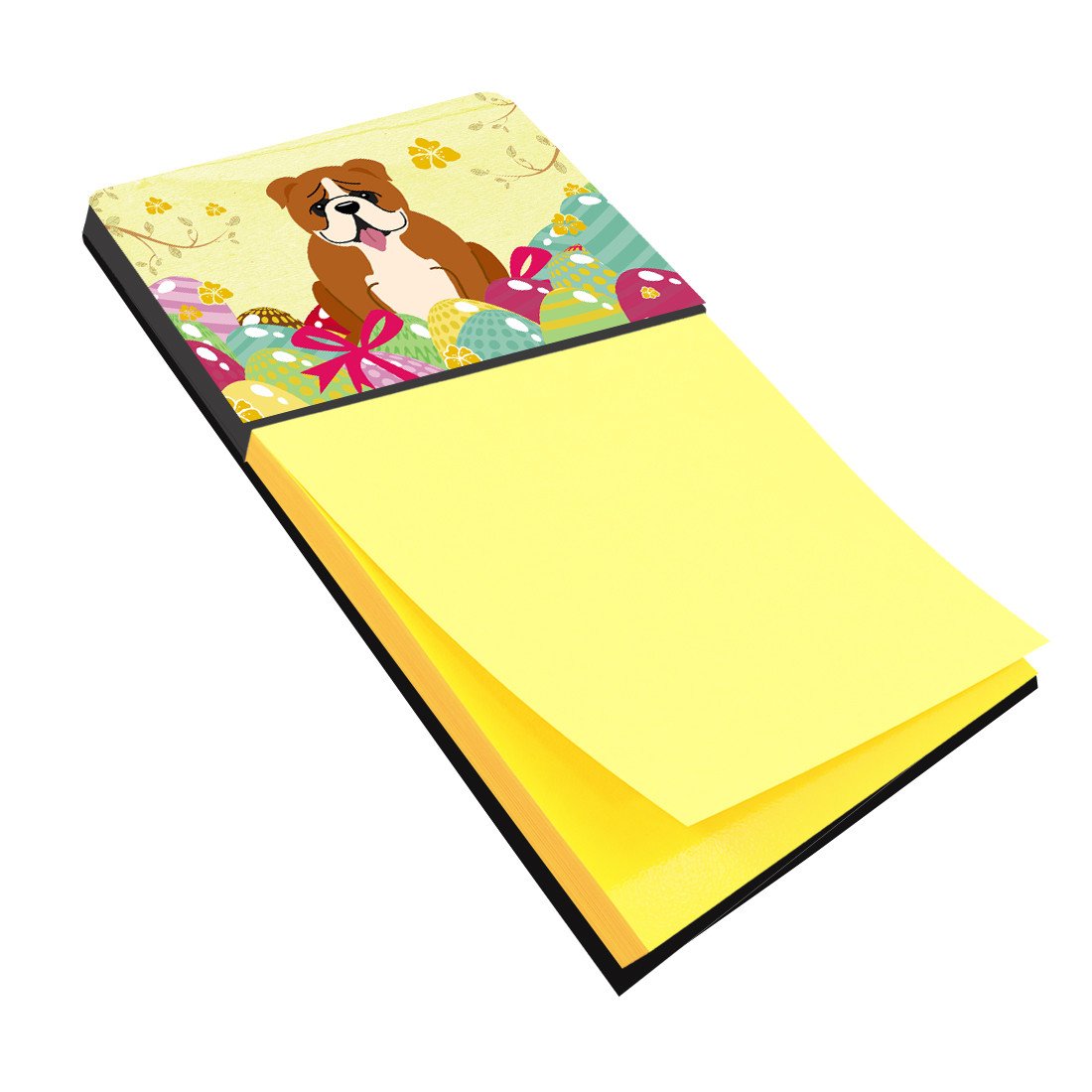 Easter Eggs English Bulldog Red White Watercolor Sticky Note Holder Refillable Dispenser Desk Accessory 3x3 Pad Gift