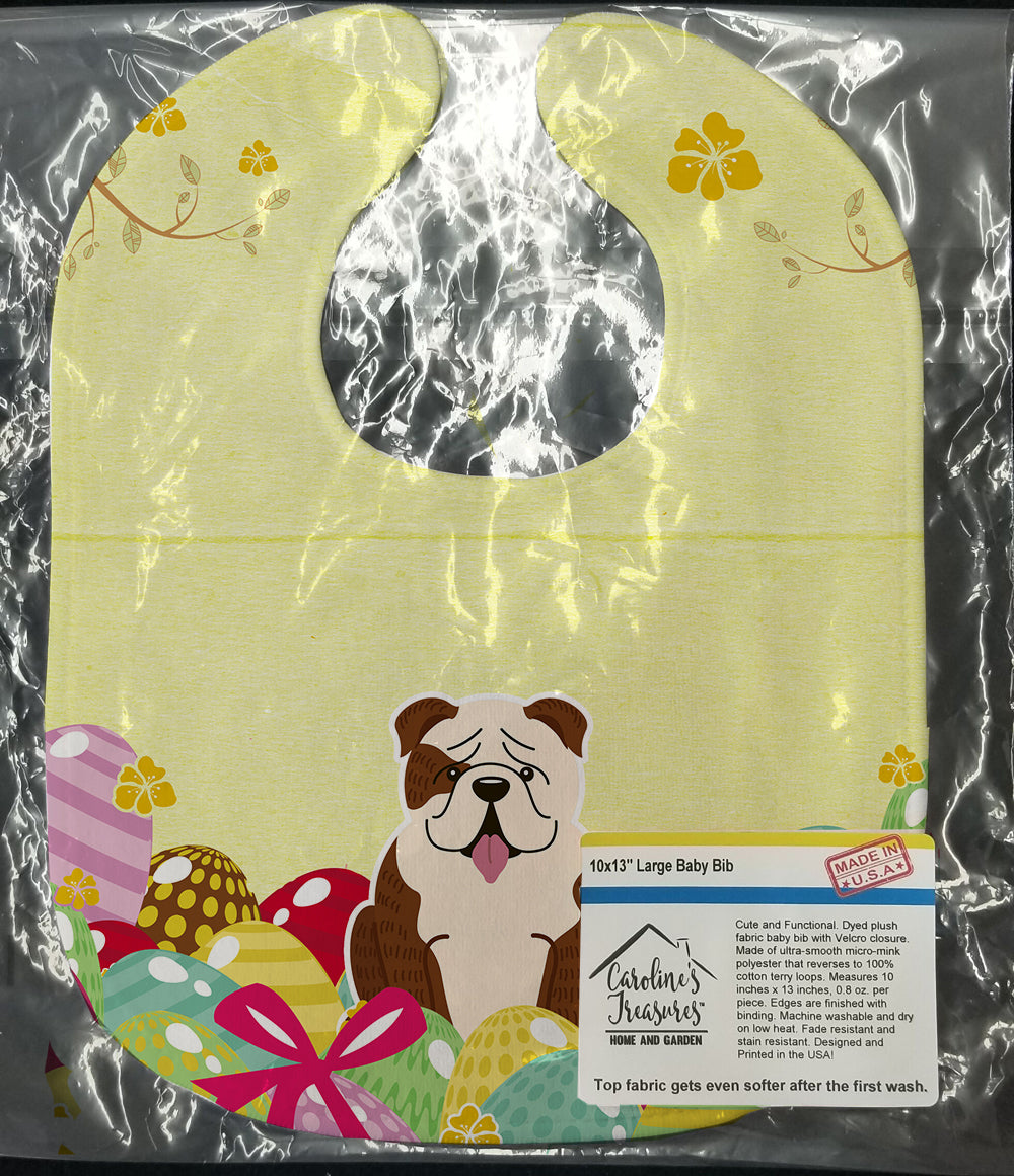 Easter Eggs English Bulldog Brindle White Baby Bib Easy-Clean Baby Bib Baby Feeding Accessory Baby Mealtime Essential, 10 x 13, Multicolor