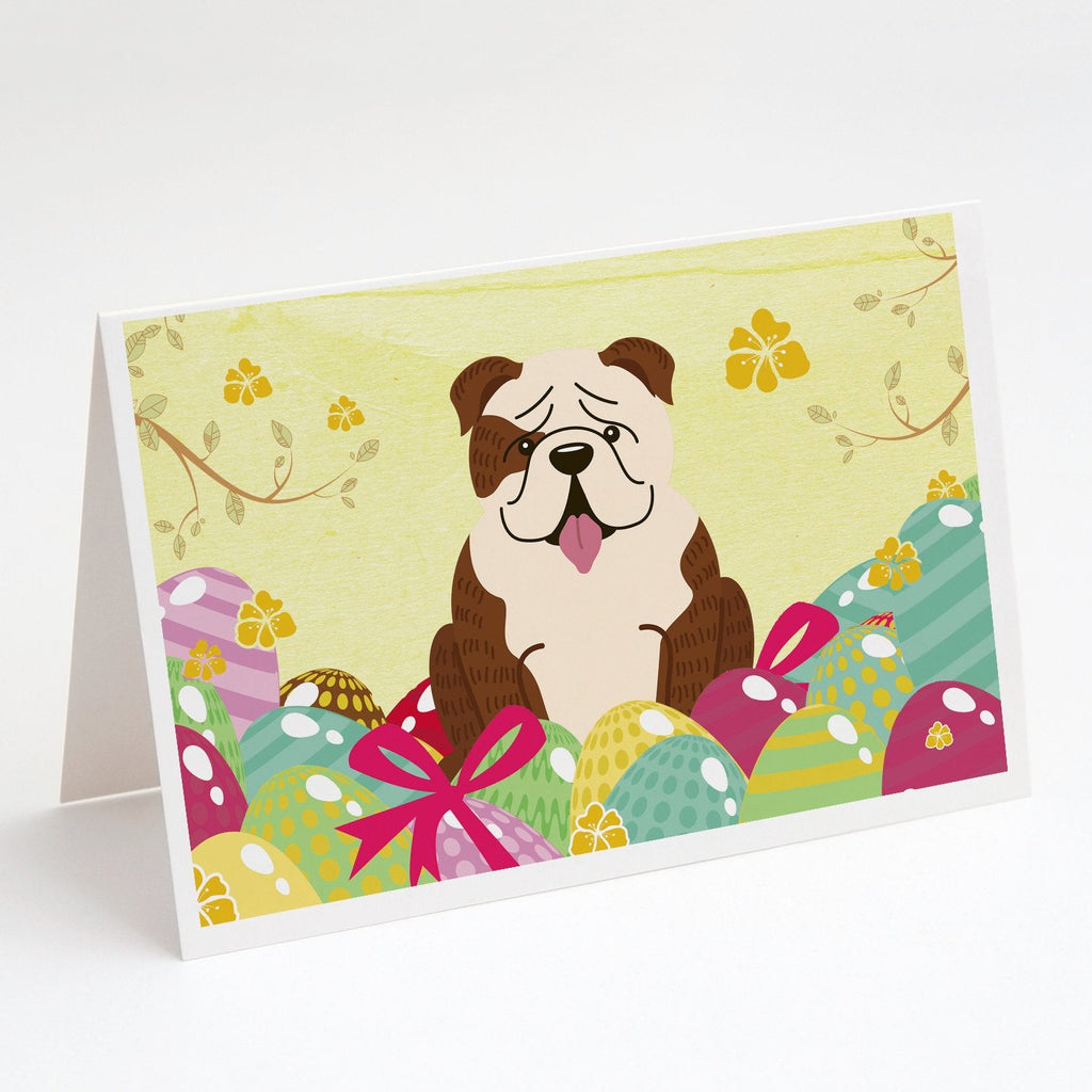 Easter Eggs English Bulldog Brindle White Greeting Cards Pack of 8 Blank Cards with Envelopes Whimsical A7 Size 5x7