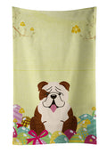 Easter Eggs English Bulldog Brindle White Kitchen Towel Velour Plush Front and Cotton Loop Back Machine Washable