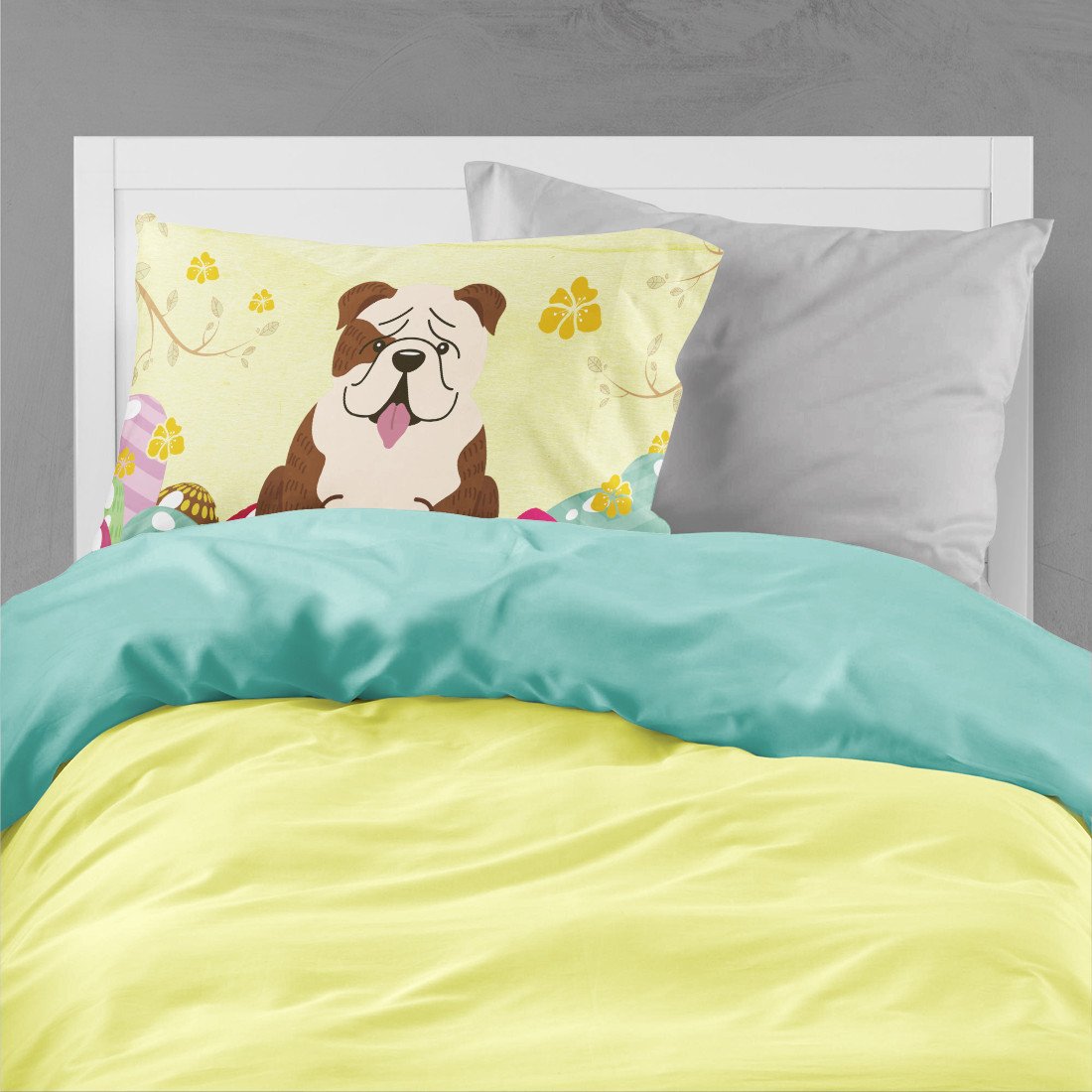Easter Eggs English Bulldog Brindle White Standard Pillowcase Lightweight Super Soft Easy Care Decorative Artwork Pillowcase, Standard