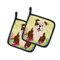 Easter Eggs English Bulldog Brindle White Pot Holder Set of 2 Heat Resistant Quilted Hot Pads 7.5 x 7.5 Inch, Insulated Kitchen Trivets for Cooking & Baking