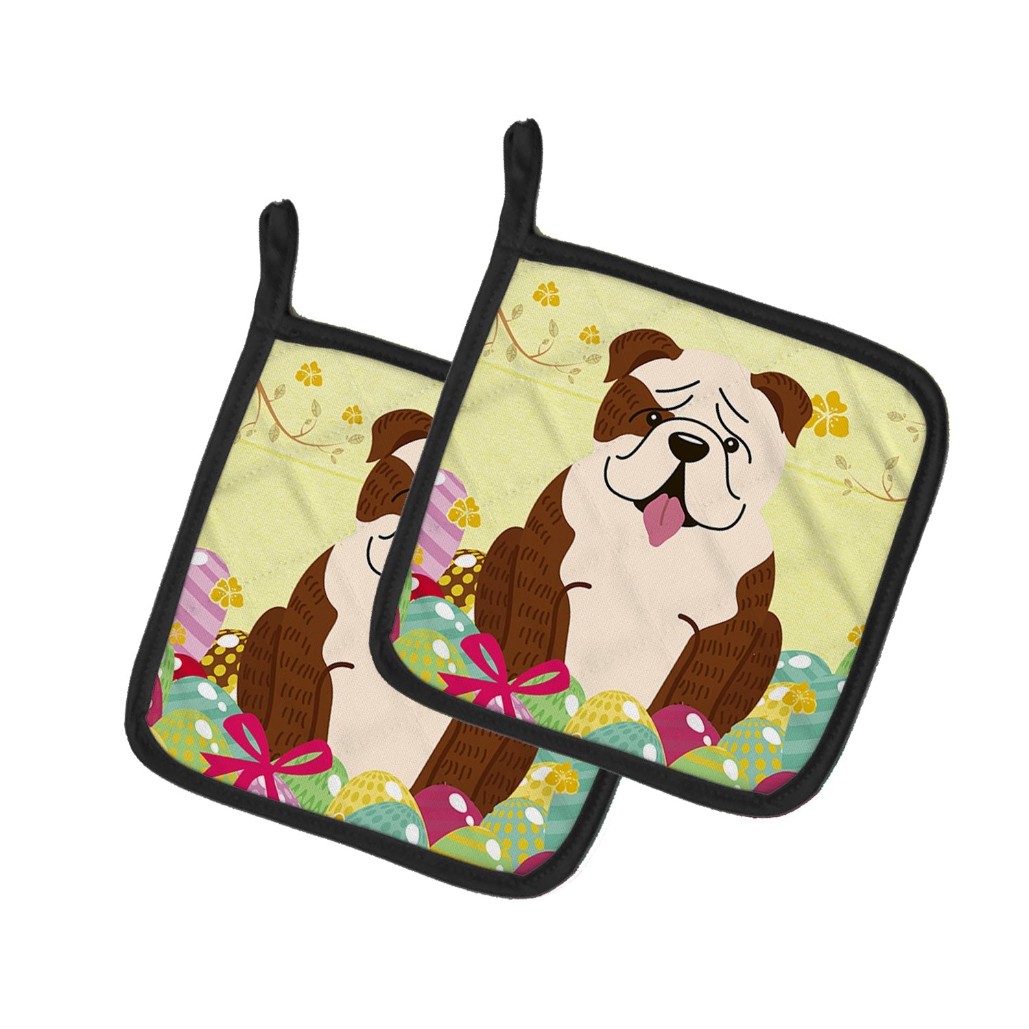Easter Eggs English Bulldog Brindle White Pot Holder Set of 2 Heat Resistant Quilted Hot Pads 7.5 x 7.5 Inch, Insulated Kitchen Trivets for Cooking & Baking