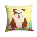 Easter Eggs English Bulldog Brindle White Decorative Throw Pillow 14x14 Indoor Outdoor Accent Cushion, Fabric Cover with Insert for Sofa, Bed, Porch & Living Room