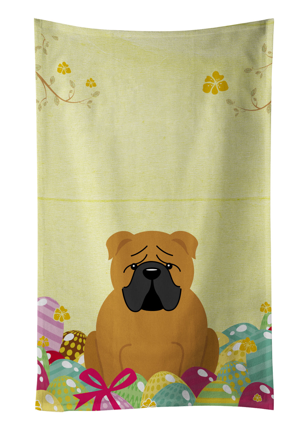 Easter Eggs English Bulldog Red Kitchen Towel Velour Plush Front and Cotton Loop Back Machine Washable