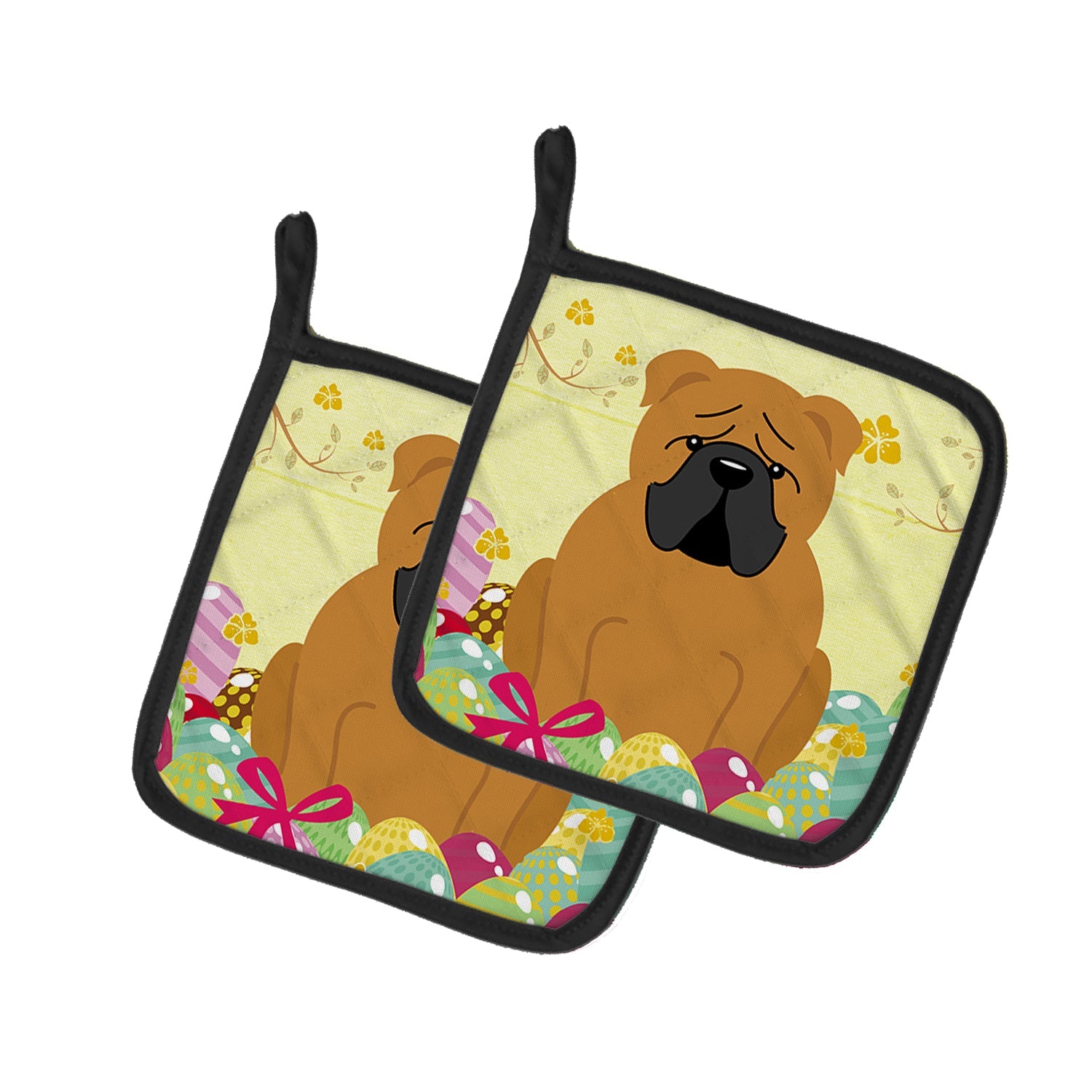 Easter Eggs English Bulldog Red Pot Holder Set of 2 Heat Resistant Quilted Hot Pads 7.5 x 7.5 Inch, Insulated Kitchen Trivets for Cooking & Baking