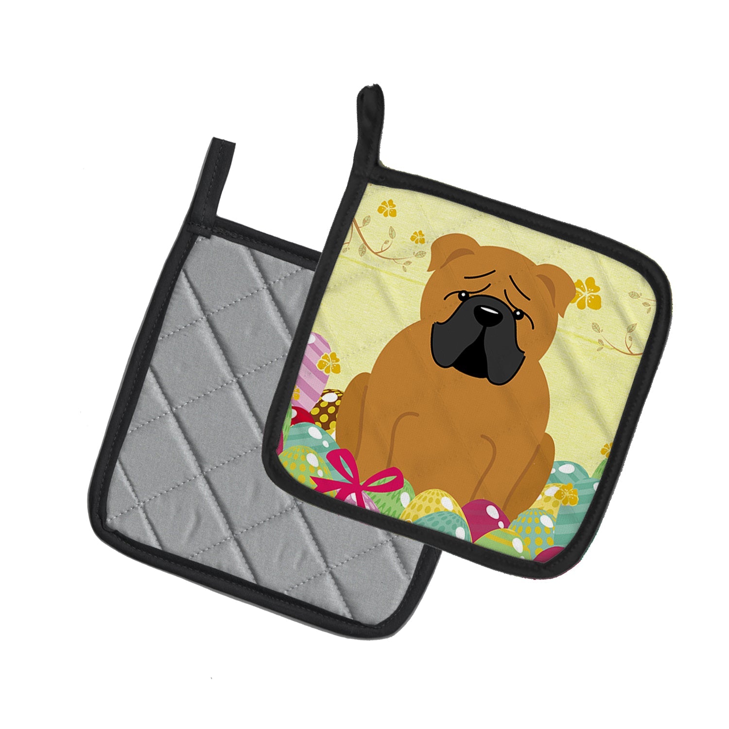 Easter Eggs English Bulldog Red Pot Holder Set of 2 Heat Resistant Quilted Hot Pads 7.5 x 7.5 Inch, Insulated Kitchen Trivets for Cooking & Baking