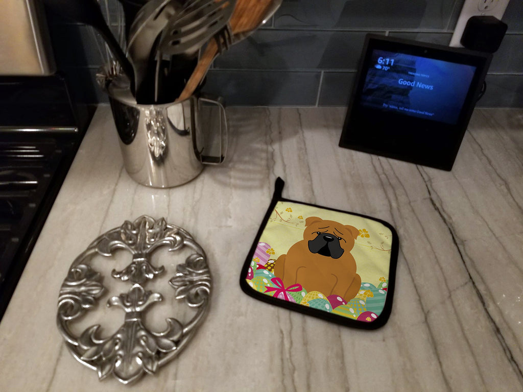 Easter Eggs English Bulldog Red Pot Holder Set of 2 Heat Resistant Quilted Hot Pads 7.5 x 7.5 Inch, Insulated Kitchen Trivets for Cooking & Baking
