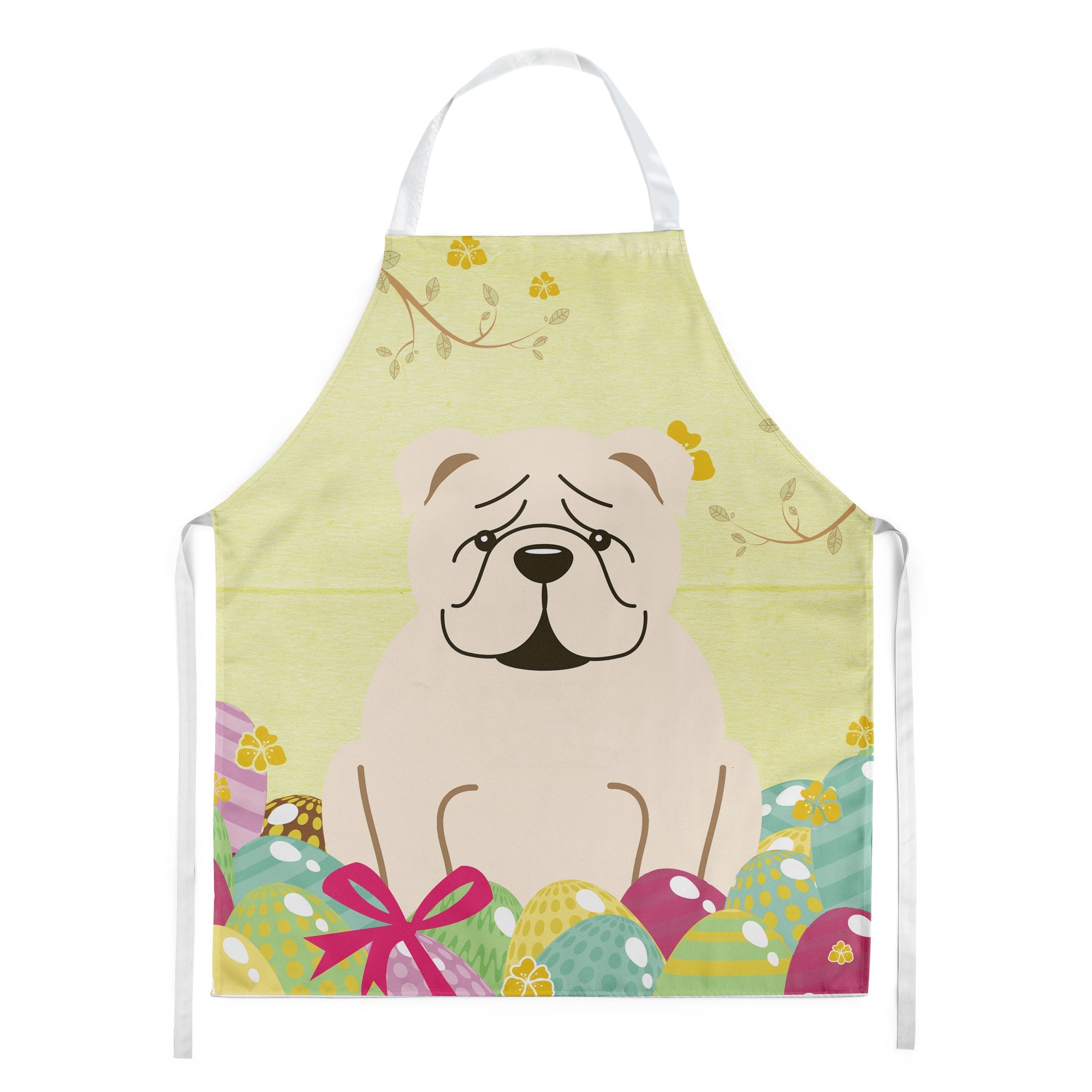 Easter Eggs English Bulldog White Apron Cooking Kitchen Server Baking Crafts Gardening for Adult Women Men, Unisex, Large, Multicolor