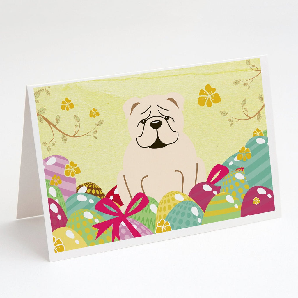 Easter Eggs English Bulldog White Greeting Cards Pack of 8 Blank Cards with Envelopes Whimsical A7 Size 5x7