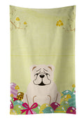 Easter Eggs English Bulldog White Kitchen Towel Velour Plush Front and Cotton Loop Back Machine Washable