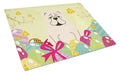 Easter Eggs English Bulldog White Cutting Board Tempered Glass Kitchen Cutting Surface, Heat Resistant Chopping, Non-Slip Feet, Food Prep & Serving