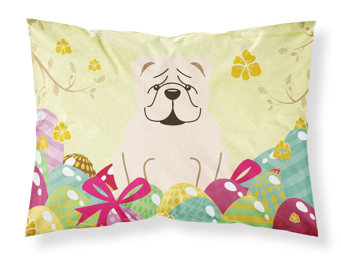 Easter Eggs English Bulldog White Standard Pillowcase Lightweight Super Soft Easy Care Decorative Artwork Pillowcase, Standard