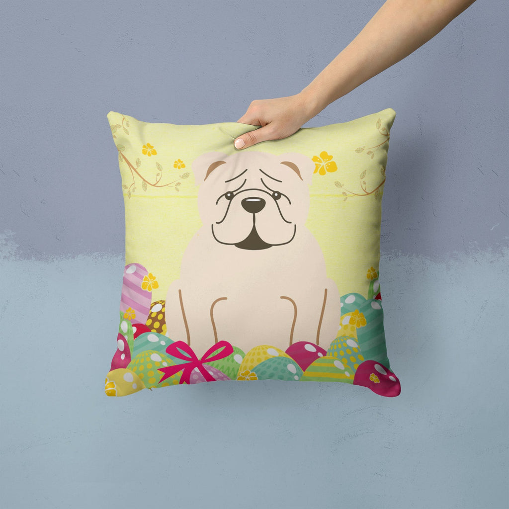Easter Eggs English Bulldog White Decorative Throw Pillow 14x14 Indoor Outdoor Accent Cushion, Fabric Cover with Insert for Sofa, Bed, Porch & Living Room