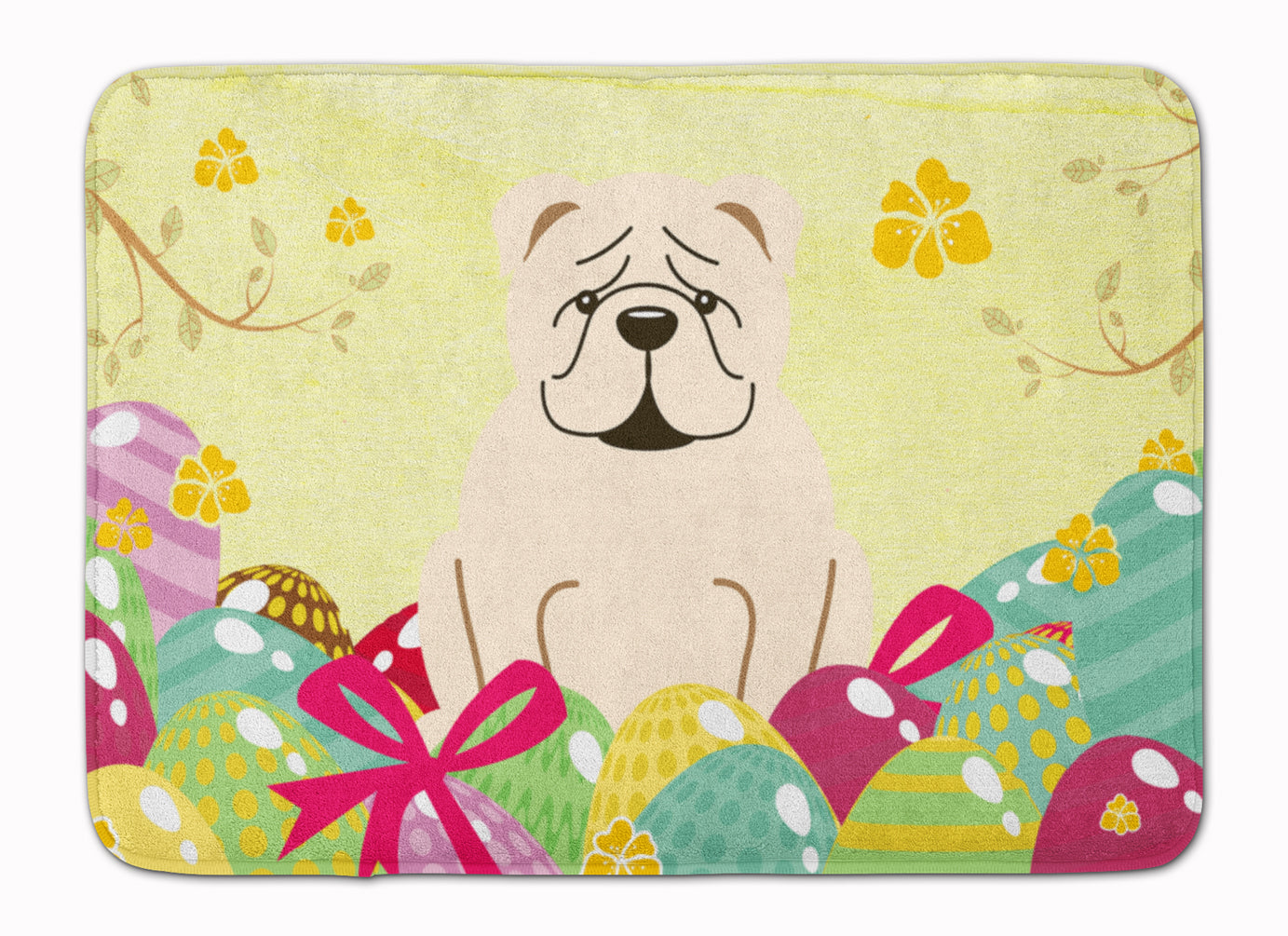 Easter Eggs English Bulldog White Memory Foam Kitchen Mat Machine Washable Anti-Fatigue Cushion Comfort Bath or Kitchen Rug