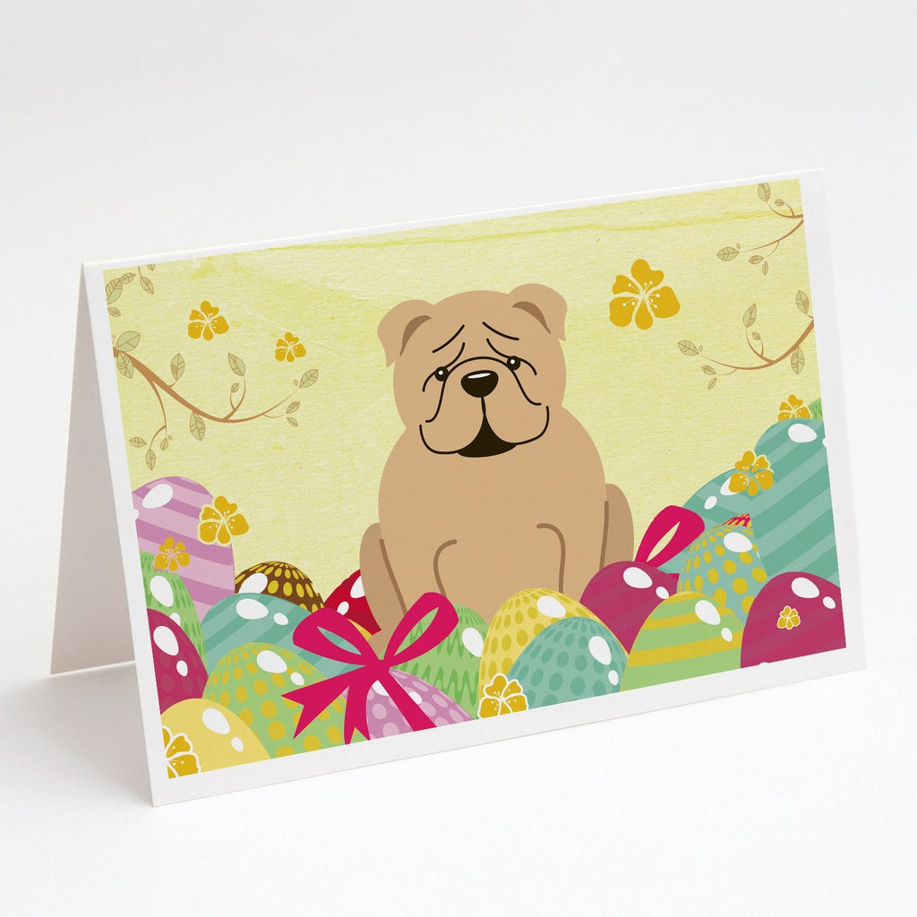 Easter Eggs English Bulldog Fawn Greeting Cards Pack of 8 Blank Cards with Envelopes Whimsical A7 Size 5x7
