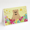 Easter Eggs English Bulldog Fawn Greeting Cards Pack of 8 Blank Cards with Envelopes Whimsical A7 Size 5x7