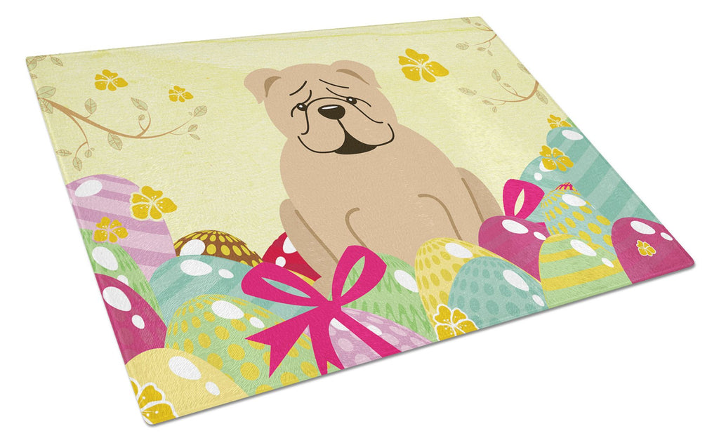 Easter Eggs English Bulldog Fawn Cutting Board Tempered Glass Kitchen Cutting Surface, Heat Resistant Chopping, Non-Slip Feet, Food Prep & Serving