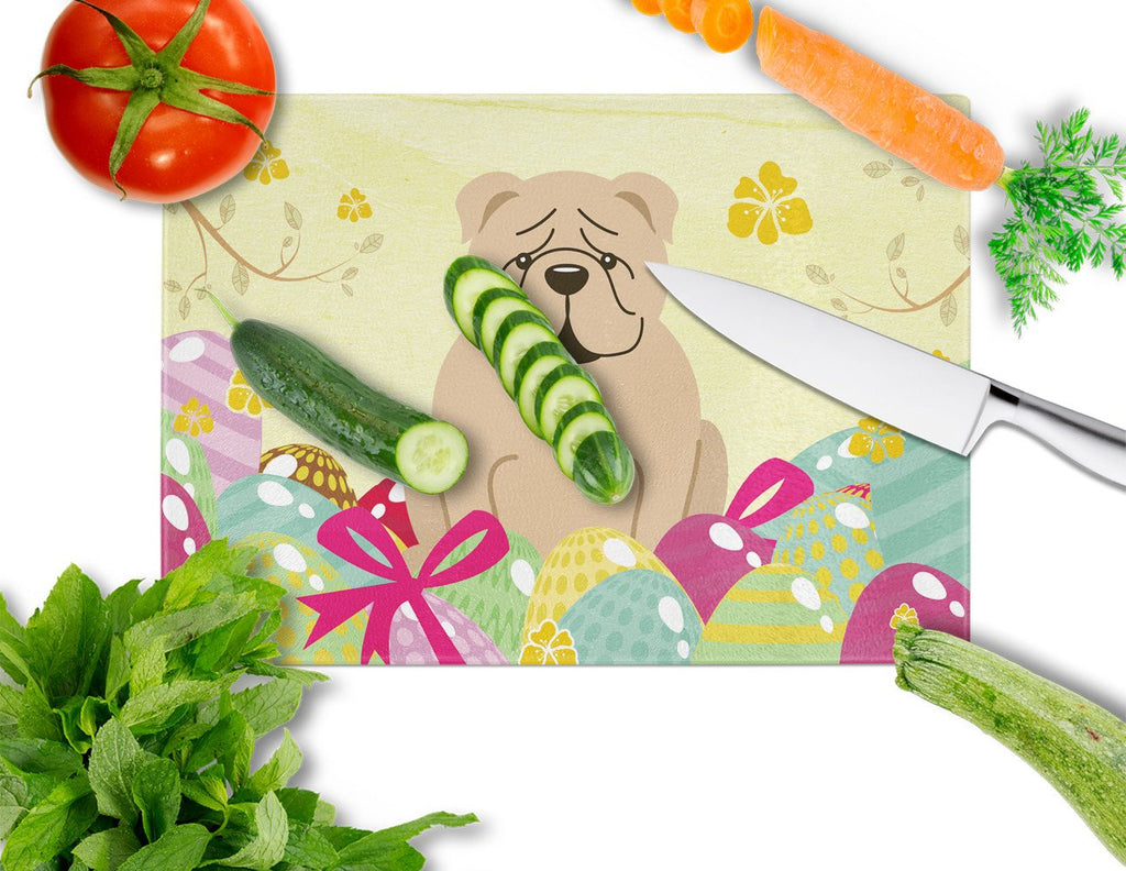 Easter Eggs English Bulldog Fawn Cutting Board Tempered Glass Kitchen Cutting Surface, Heat Resistant Chopping, Non-Slip Feet, Food Prep & Serving