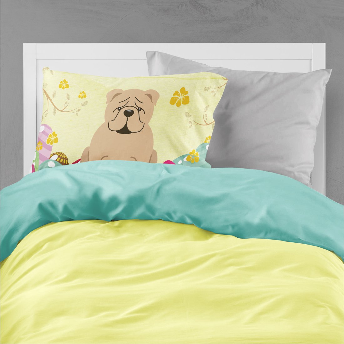 Easter Eggs English Bulldog Fawn Standard Pillowcase Lightweight Super Soft Easy Care Decorative Artwork Pillowcase, Standard