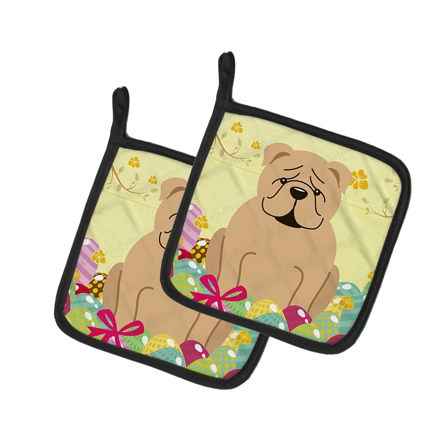 Easter Eggs English Bulldog Fawn Pot Holder Set of 2 Heat Resistant Quilted Hot Pads 7.5 x 7.5 Inch, Insulated Kitchen Trivets for Cooking & Baking