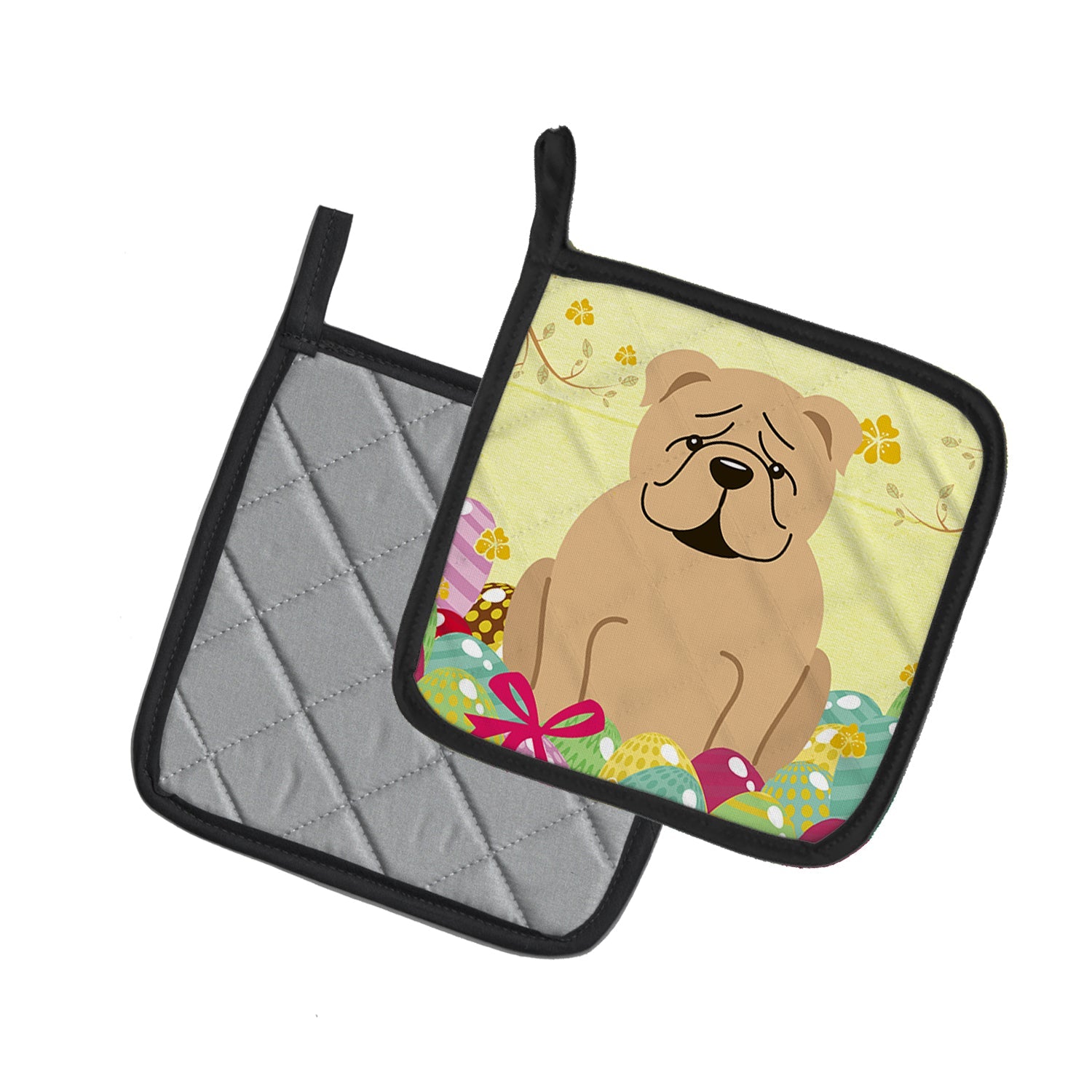 Easter Eggs English Bulldog Fawn Pot Holder Set of 2 Heat Resistant Quilted Hot Pads 7.5 x 7.5 Inch, Insulated Kitchen Trivets for Cooking & Baking