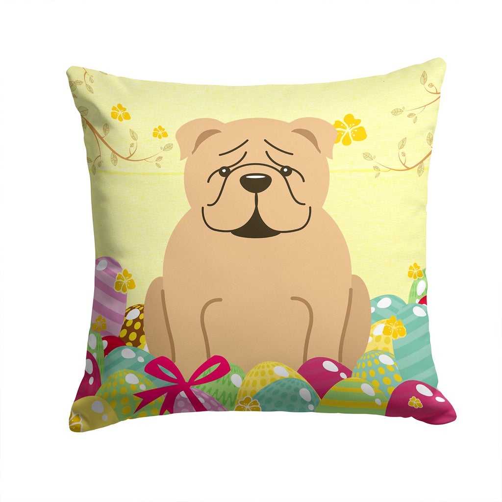 Easter Eggs English Bulldog Fawn Decorative Throw Pillow 14x14 Indoor Outdoor Accent Cushion, Fabric Cover with Insert for Sofa, Bed, Porch & Living Room