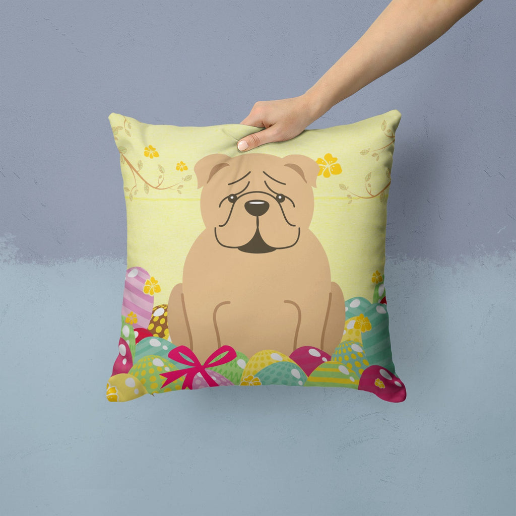 Easter Eggs English Bulldog Fawn Decorative Throw Pillow 14x14 Indoor Outdoor Accent Cushion, Fabric Cover with Insert for Sofa, Bed, Porch & Living Room