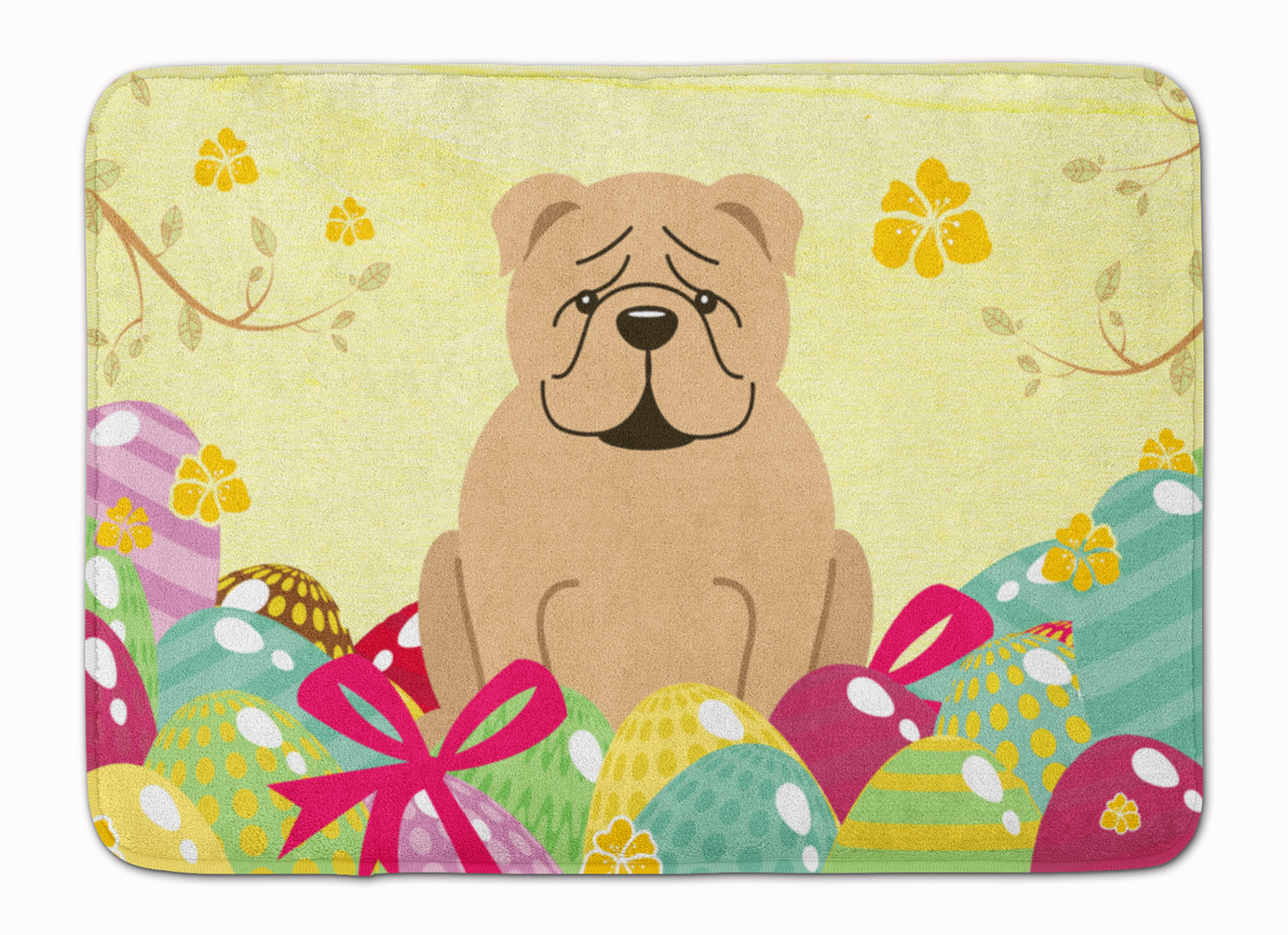Easter Eggs English Bulldog Fawn Memory Foam Kitchen Mat Machine Washable Anti-Fatigue Cushion Comfort Bath or Kitchen Rug