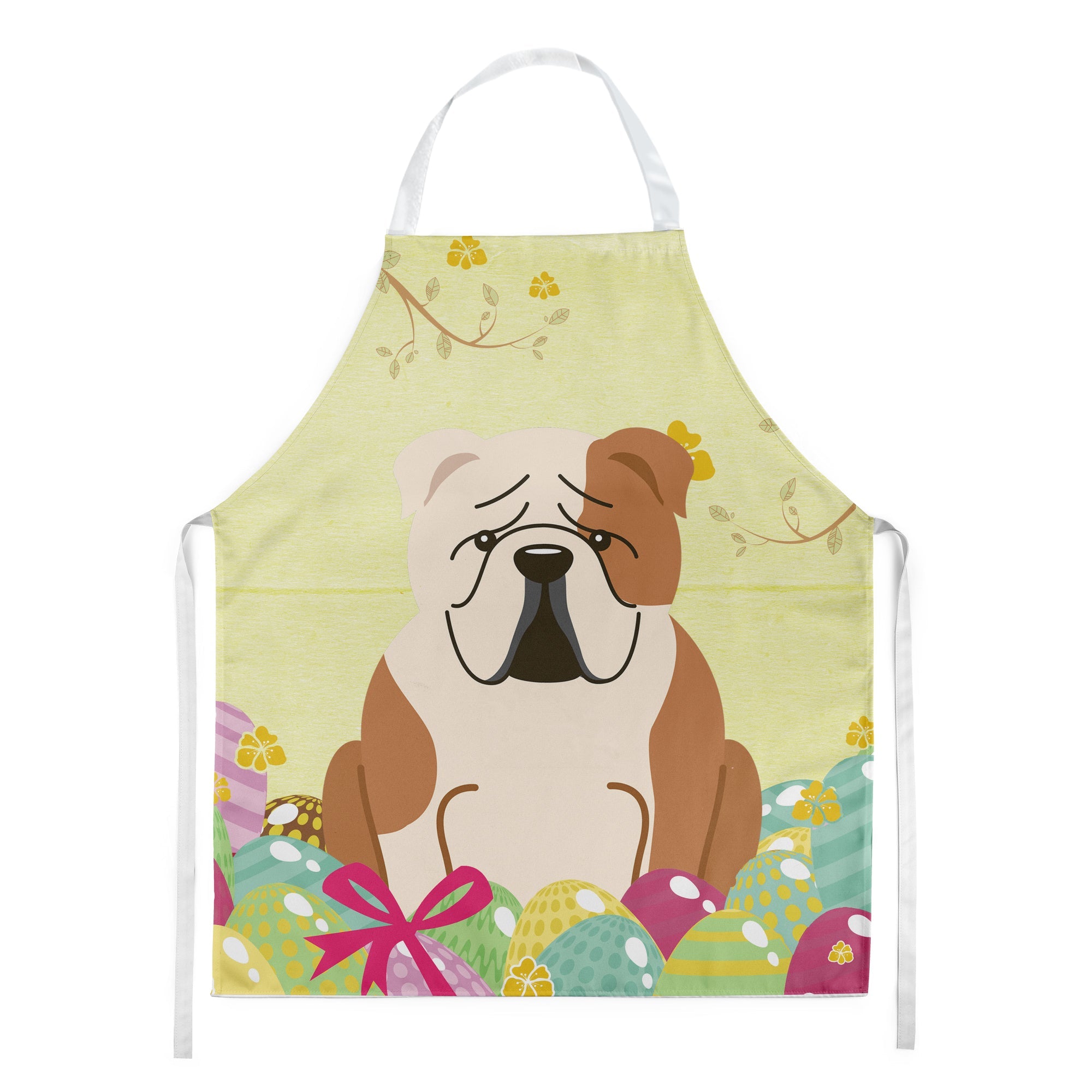 Easter Eggs English Bulldog Fawn White Apron Cooking Kitchen Server Baking Crafts Gardening for Adult Women Men, Unisex, Large, Multicolor