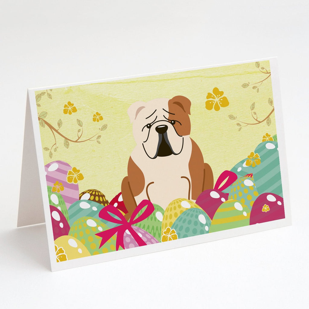 Easter Eggs English Bulldog Fawn White Greeting Cards Pack of 8 Blank Cards with Envelopes Whimsical A7 Size 5x7
