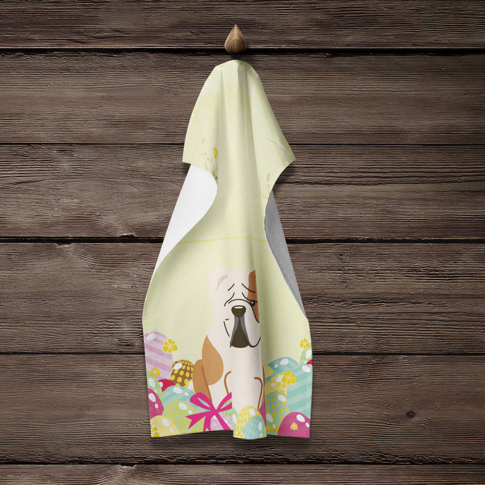Easter Eggs English Bulldog Fawn White Kitchen Towel Velour Plush Front and Cotton Loop Back Machine Washable