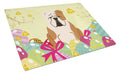 Easter Eggs English Bulldog Fawn White Cutting Board Tempered Glass Kitchen Cutting Surface, Heat Resistant Chopping, Non-Slip Feet, Food Prep & Serving