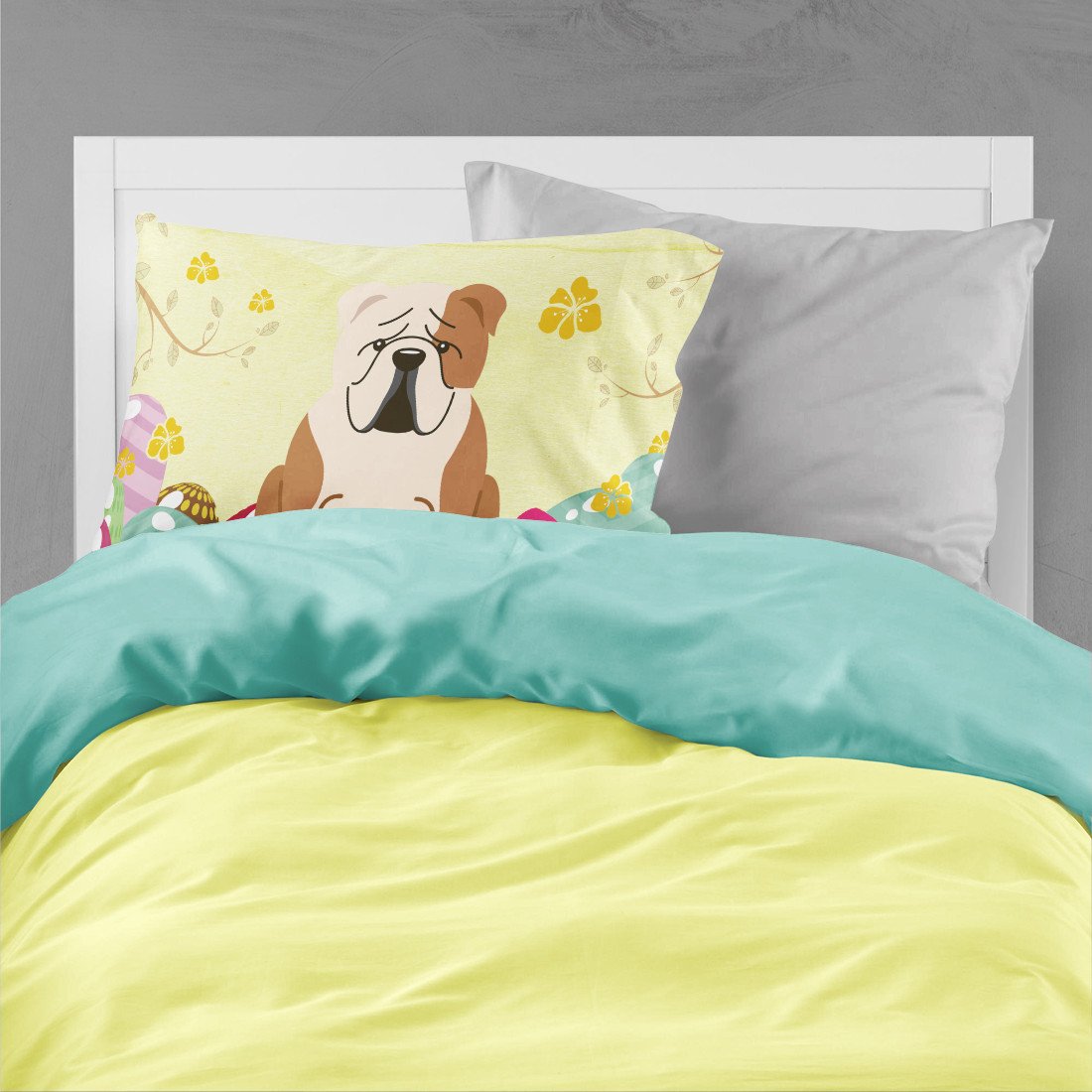 Easter Eggs English Bulldog Fawn White Standard Pillowcase Lightweight Super Soft Easy Care Decorative Artwork Pillowcase, Standard