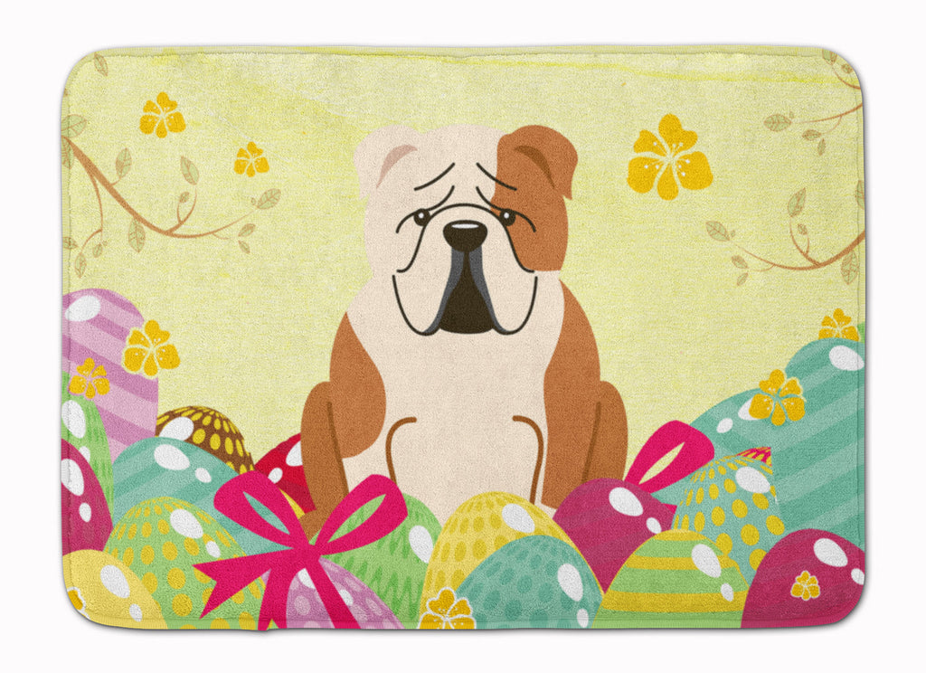 Easter Eggs English Bulldog Fawn White Memory Foam Kitchen Mat Machine Washable Anti-Fatigue Cushion Comfort Bath or Kitchen Rug