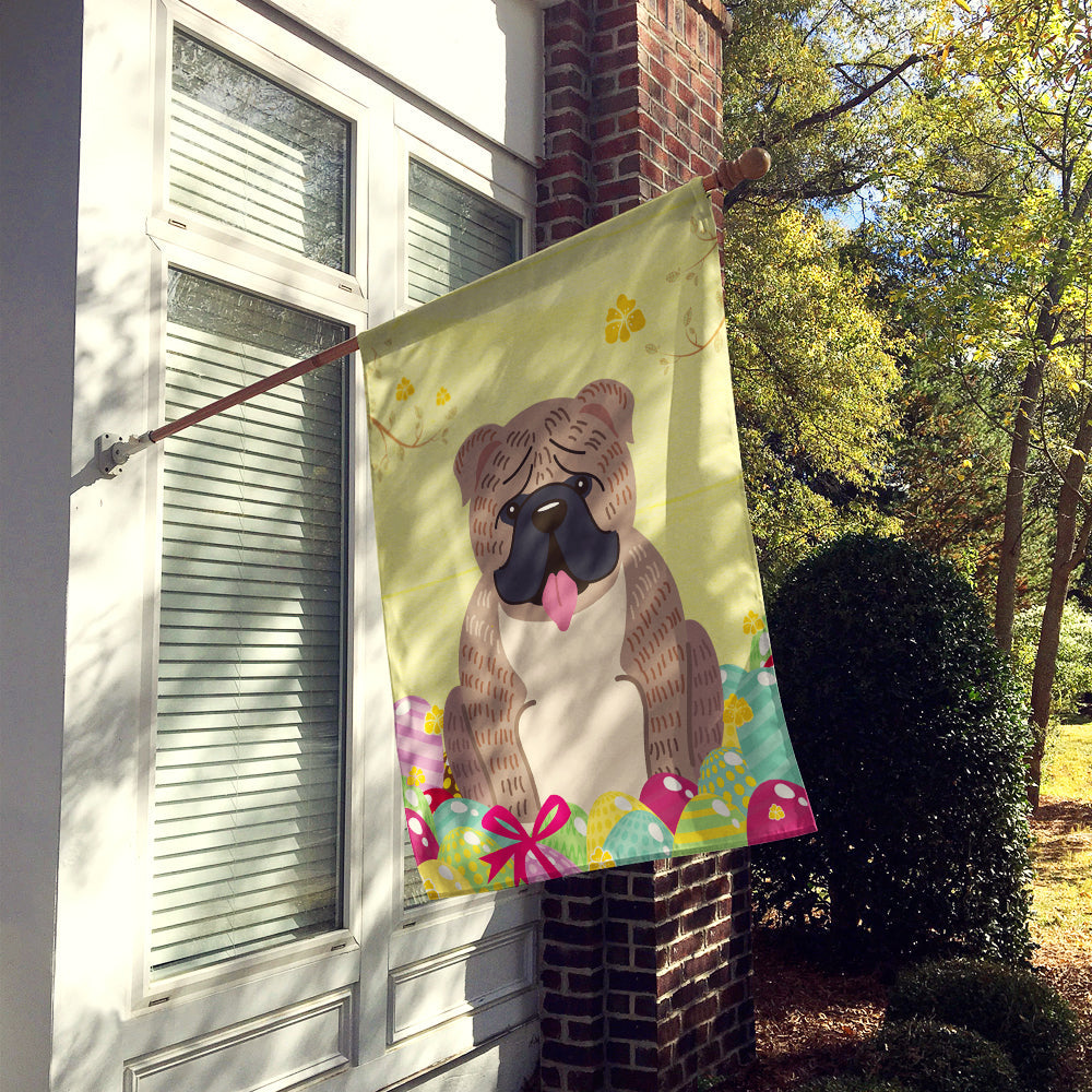 Easter Eggs English Bulldog Grey Brindle  House Flag 28x40 Porch Sleeve Pole Decorative Outside Yard Banner Artwork Wall Hanging, Polyester