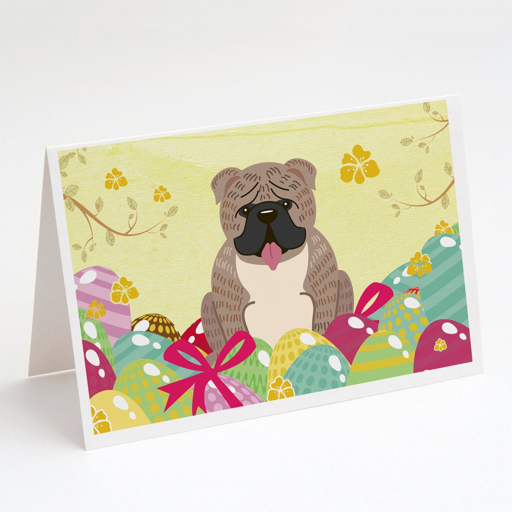 Easter Eggs English Bulldog Grey Brindle  Greeting Cards Pack of 8 Blank Cards with Envelopes Whimsical A7 Size 5x7