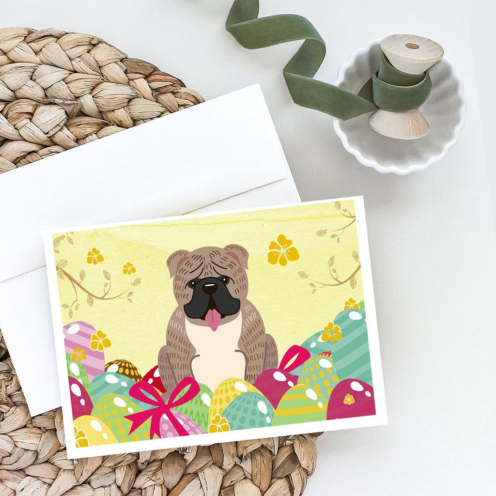 Easter Eggs English Bulldog Grey Brindle  Greeting Cards Pack of 8 Blank Cards with Envelopes Whimsical A7 Size 5x7