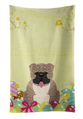 Easter Eggs English Bulldog Grey Brindle  Kitchen Towel Velour Plush Front and Cotton Loop Back Machine Washable