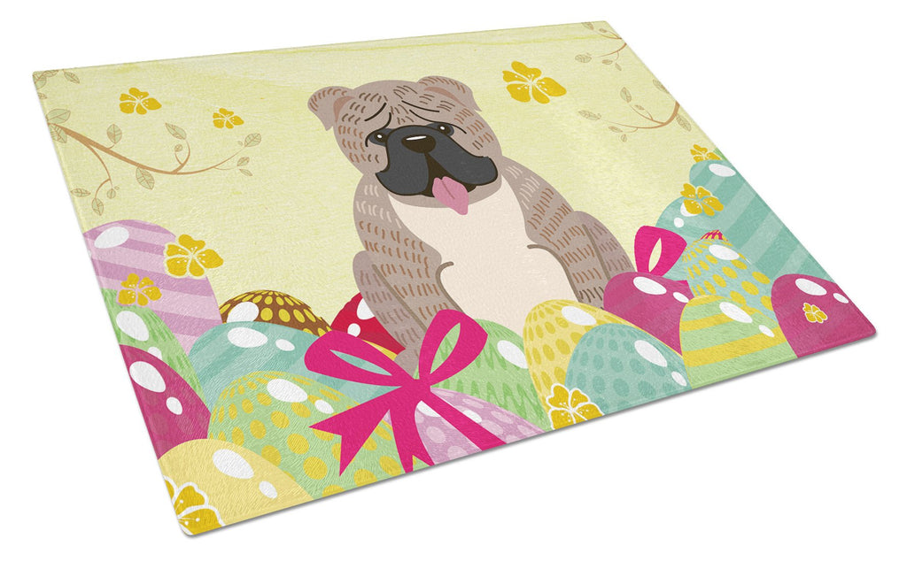 Easter Eggs English Bulldog Grey Brindle  Cutting Board Tempered Glass Kitchen Cutting Surface, Heat Resistant Chopping, Non-Slip Feet, Food Prep & Serving