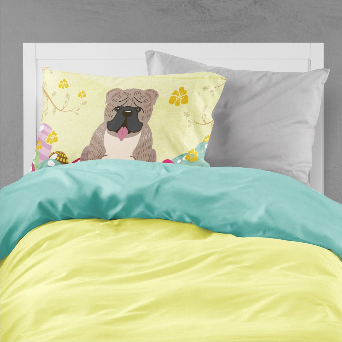 Easter Eggs English Bulldog Grey Brindle  Standard Pillowcase Lightweight Super Soft Easy Care Decorative Artwork Pillowcase, Standard