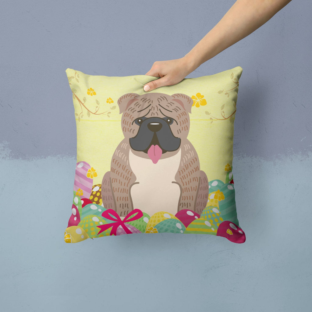 Easter Eggs English Bulldog Grey Brindle  Decorative Throw Pillow 14x14 Indoor Outdoor Accent Cushion, Fabric Cover with Insert for Sofa, Bed, Porch & Living Room
